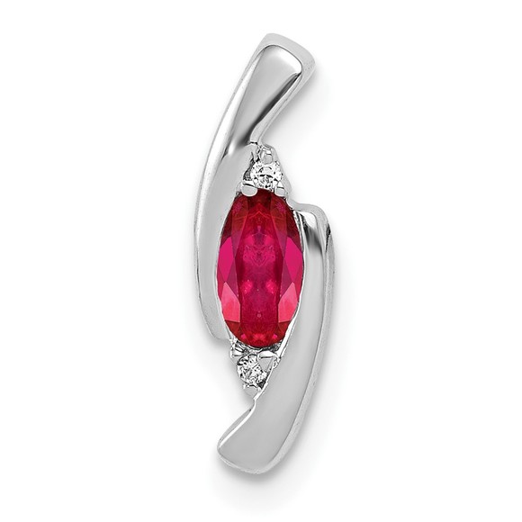14k White Gold Diamond and .31 Ruby (July Birthstone) Necklace Charm Pendant - Picture 1 of 4